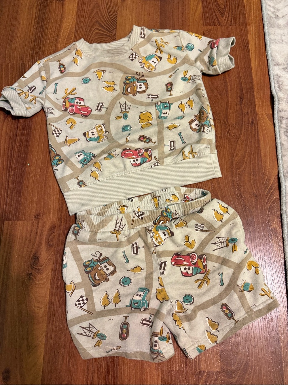 Carter's Beige Cream Kids Matching Set with Red, Teal and Yellow Cars
